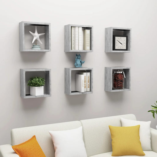 Cube Shelf | Set of 6 | Concrete Grey | Engineered wood | Medium