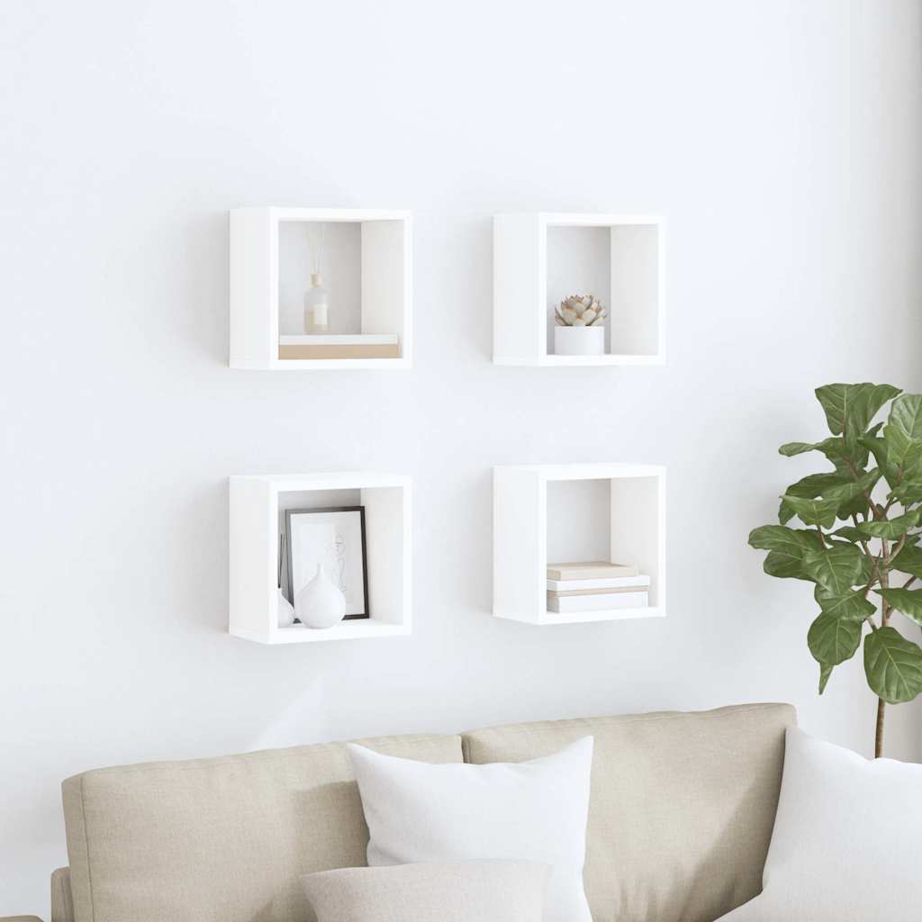 Wall Cube Shelves 4 pcs White 26x15x26 cm