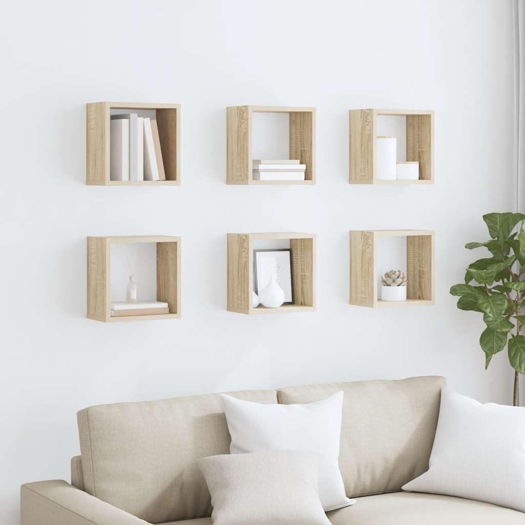 Wall Cube Shelves 6 pcs Sonoma Oak 26x15x26 cm