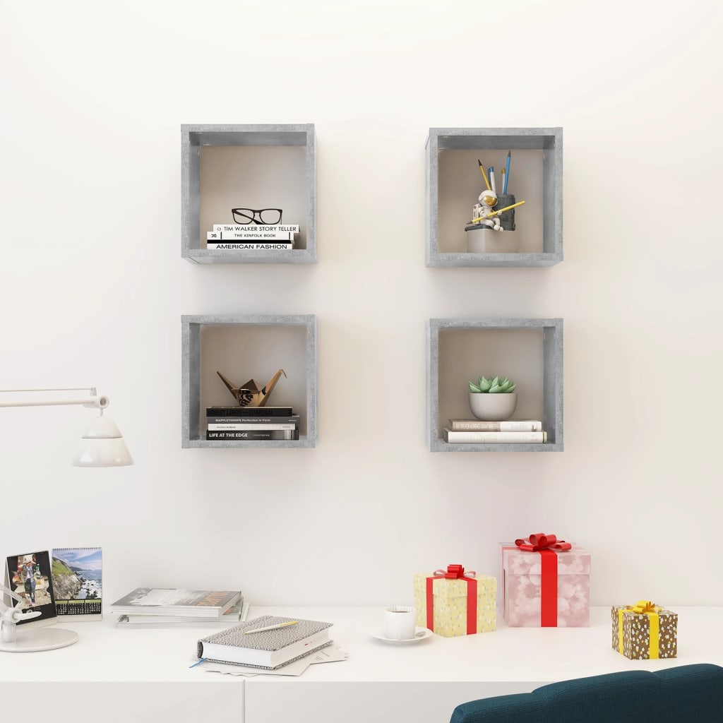 Cube Shelf | Set of 4 | Concrete grey | Engineered wood | Medium