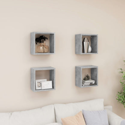 Cube Shelf | Set of 4 | Concrete grey | Engineered wood | Medium