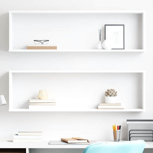 Wall Cube Shelf 2 pcs White 100x15x30 cm Engineered Wood