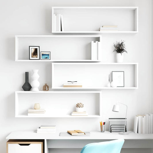 Wall Cube Shelf 4 pcs White 100x15x30 cm Engineered Wood