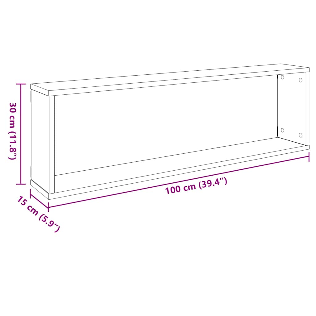 Wall Cube Shelf 2 pcs Sonoma Oak 100x15x30 cm Engineered Wood