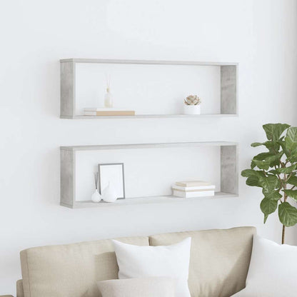 Wall Cube Shelf 2 pcs Concrete Grey 100x15x30 cm Engineered Wood