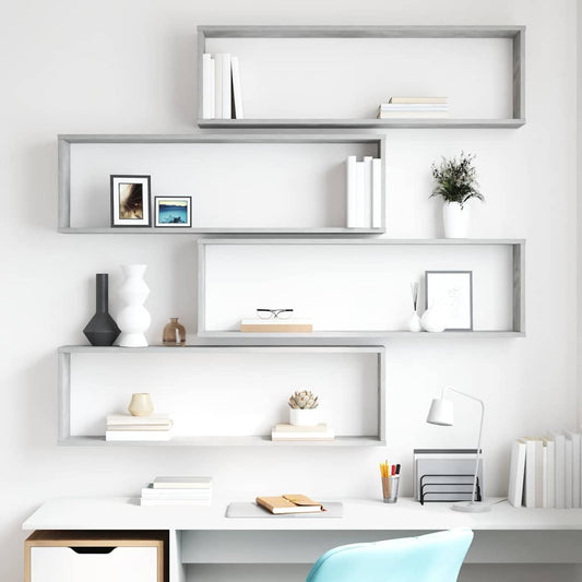 Wall Cube Shelves 4 pcs Concrete Grey 100x15x30 cm