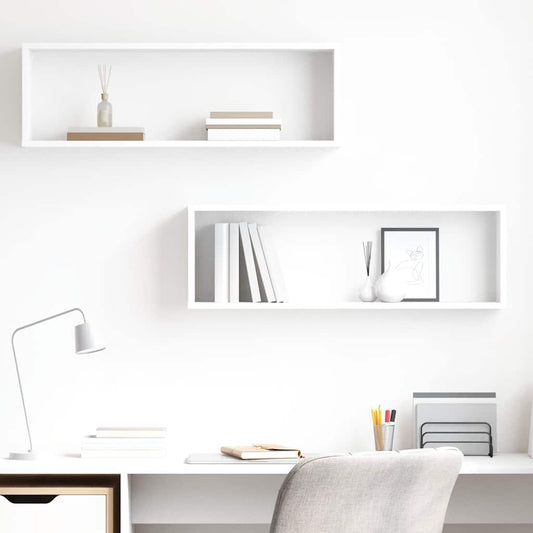 Wall Cube Shelf 2 pcs White 80x15x26.5 cm Engineered Wood