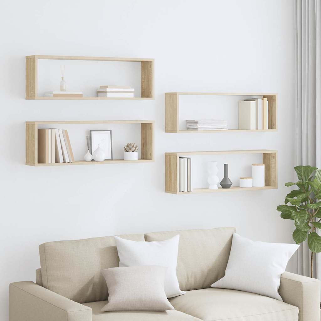 Wall Cube Shelf 4 pcs Sonoma Oak 80x15x26.5 cm Engineered Wood