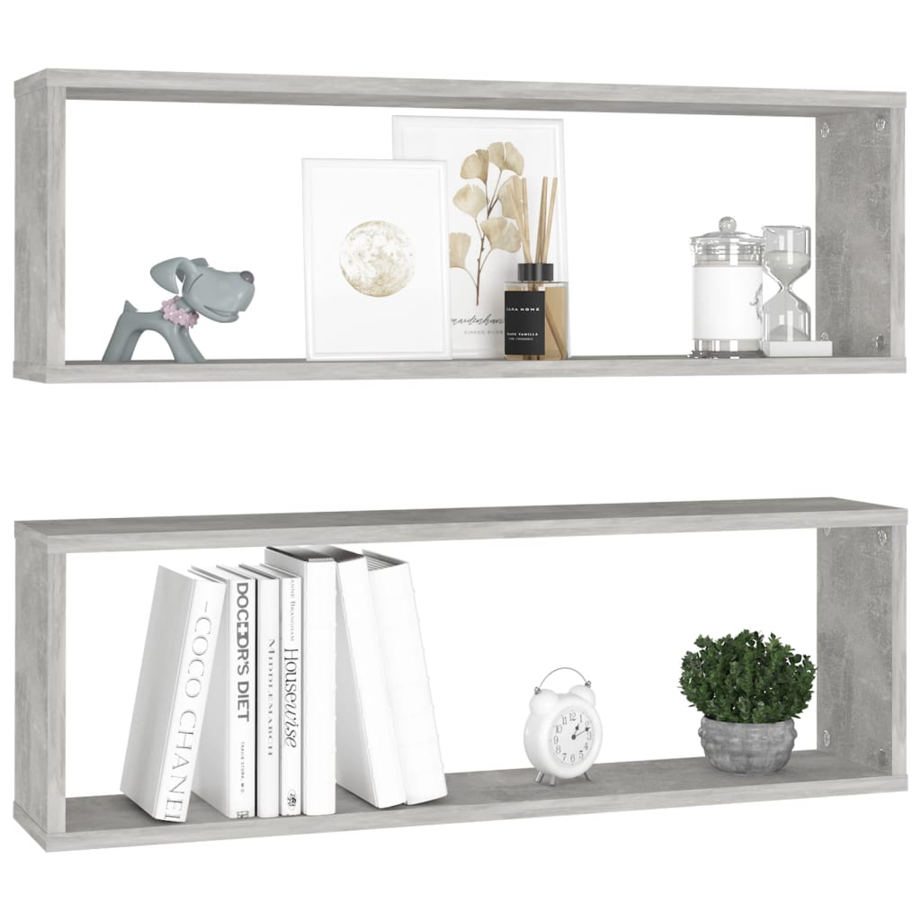 Wall Cube Shelf 2 pcs Concrete Grey 80x15x26.5 cm Engineered Wood