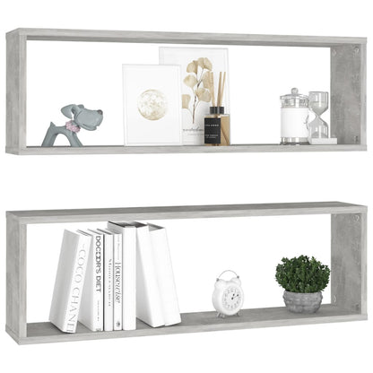 Wall Cube Shelf 2 pcs Concrete Grey 80x15x26.5 cm Engineered Wood