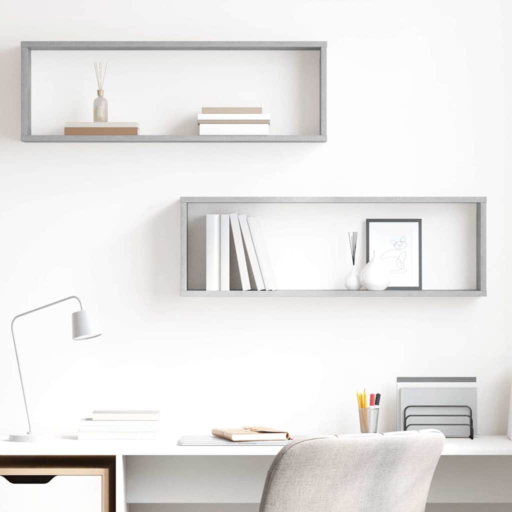 Wall Cube Shelf 2 pcs Concrete Grey 80x15x26.5 cm Engineered Wood