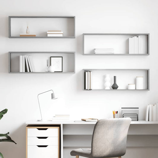 Wall Cube Shelf 4 pcs Concrete Grey 80x15x26.5 cm Engineered Wood