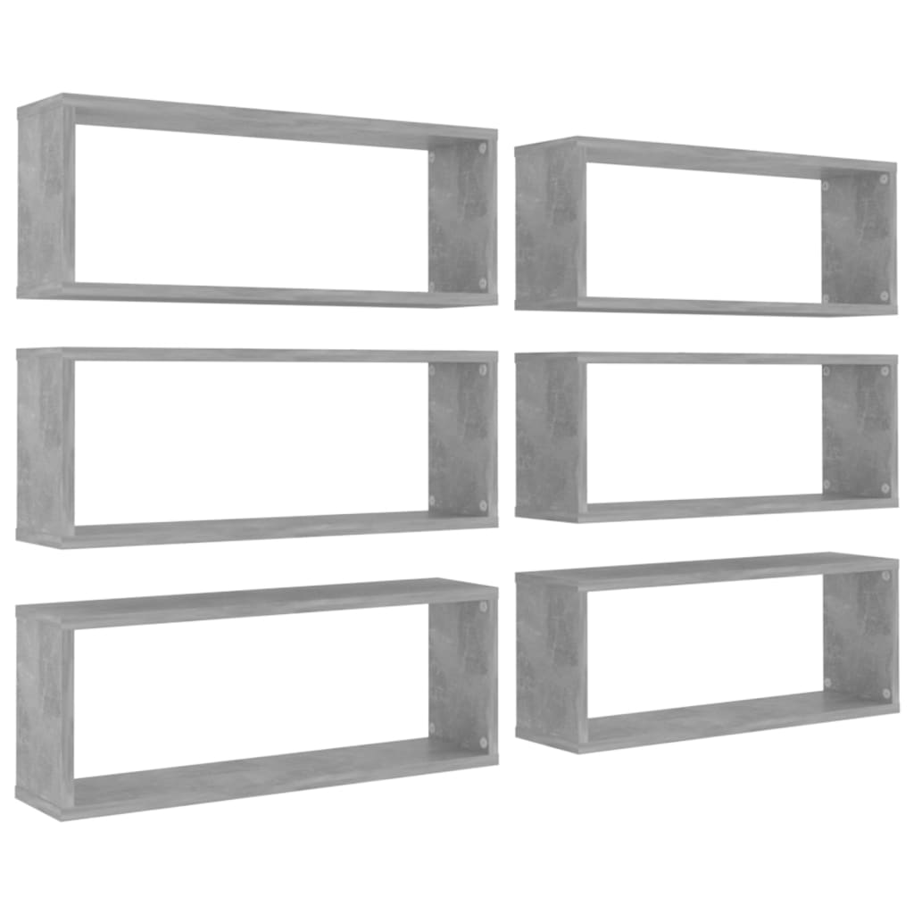 Wall Shelf | Set of 6 | Concrete Grey | Engineered Wood | Medium