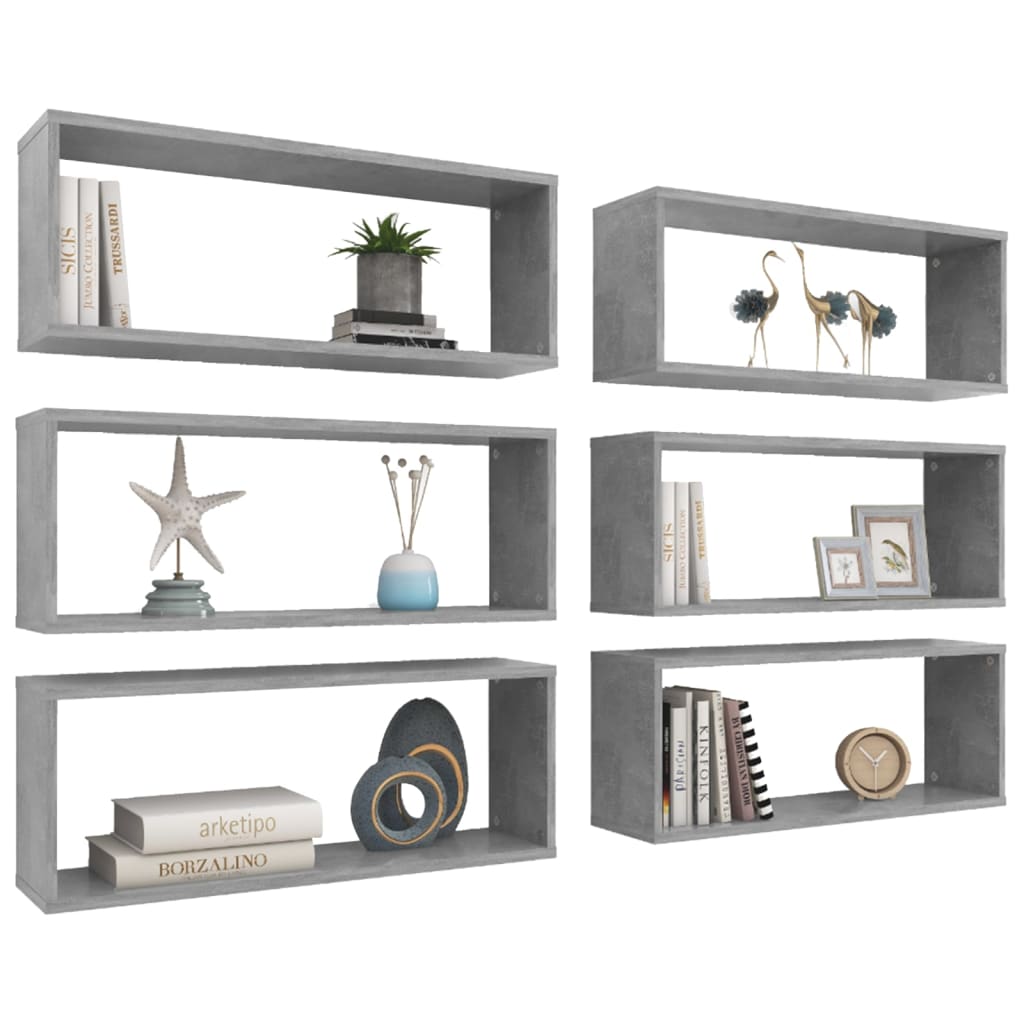 Wall Shelf | Set of 6 | Concrete Grey | Engineered Wood | Medium