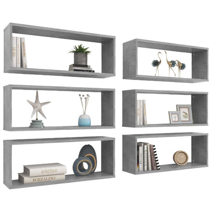 Wall Shelf | Set of 6 | Concrete Grey | Engineered Wood | Medium