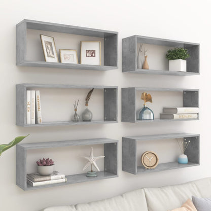 Wall Shelf | Set of 6 | Concrete Grey | Engineered Wood | Medium