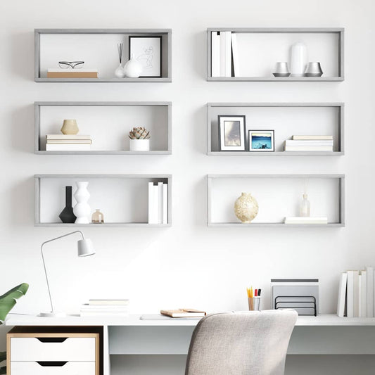 807147 vidaXL Wall Cube Shelves 6 pcs Concrete Grey 60x15x23 cm Engineered Wood
