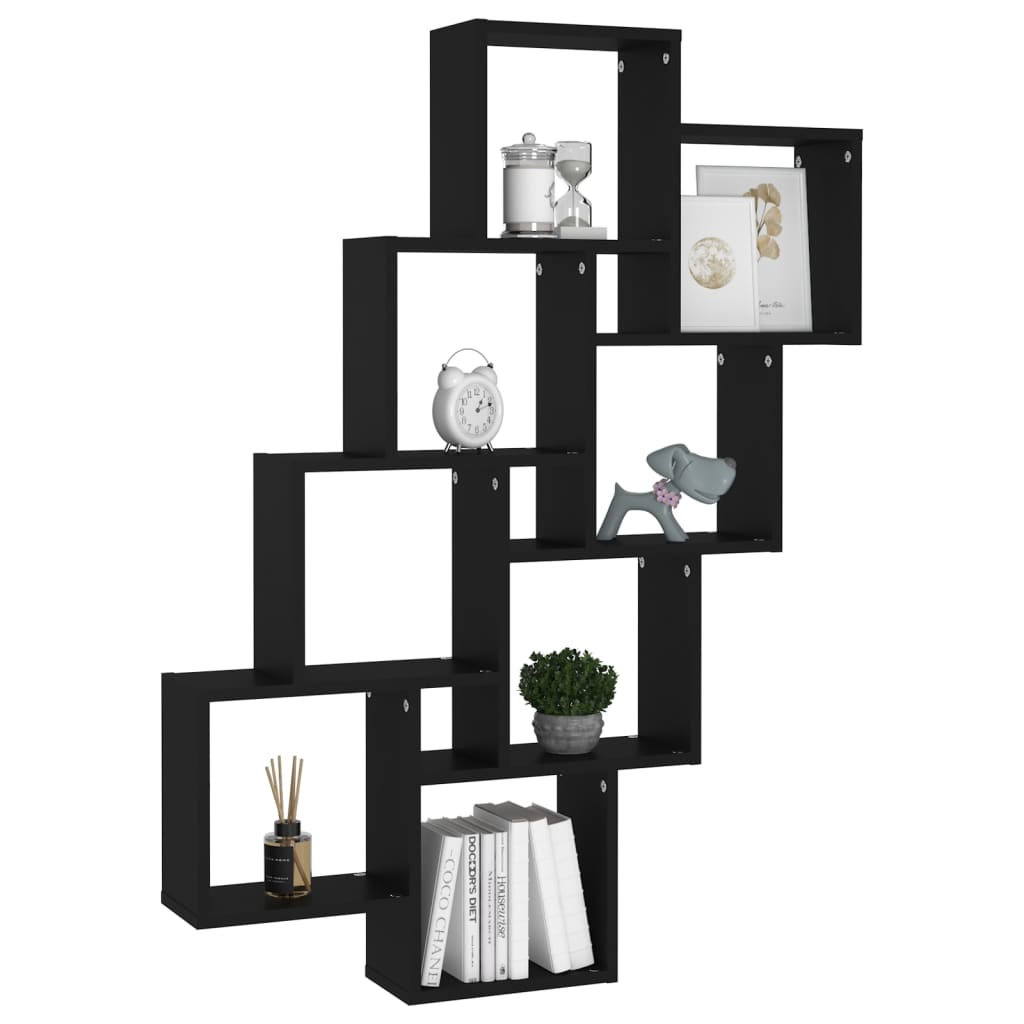 Wall Cube Shelf Black 90x15x119 cm Engineered Wood