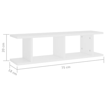 Wall Shelf | Set of 2 | White | Engineered wood | 75x18x20 cm