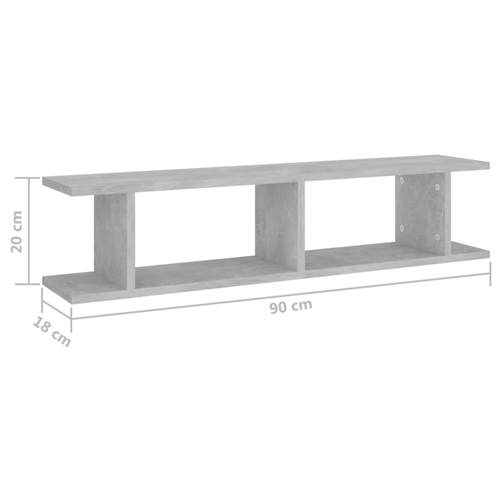 Wall Shelf 2 pcs Concrete Grey 90x18x20 cm Engineered Wood