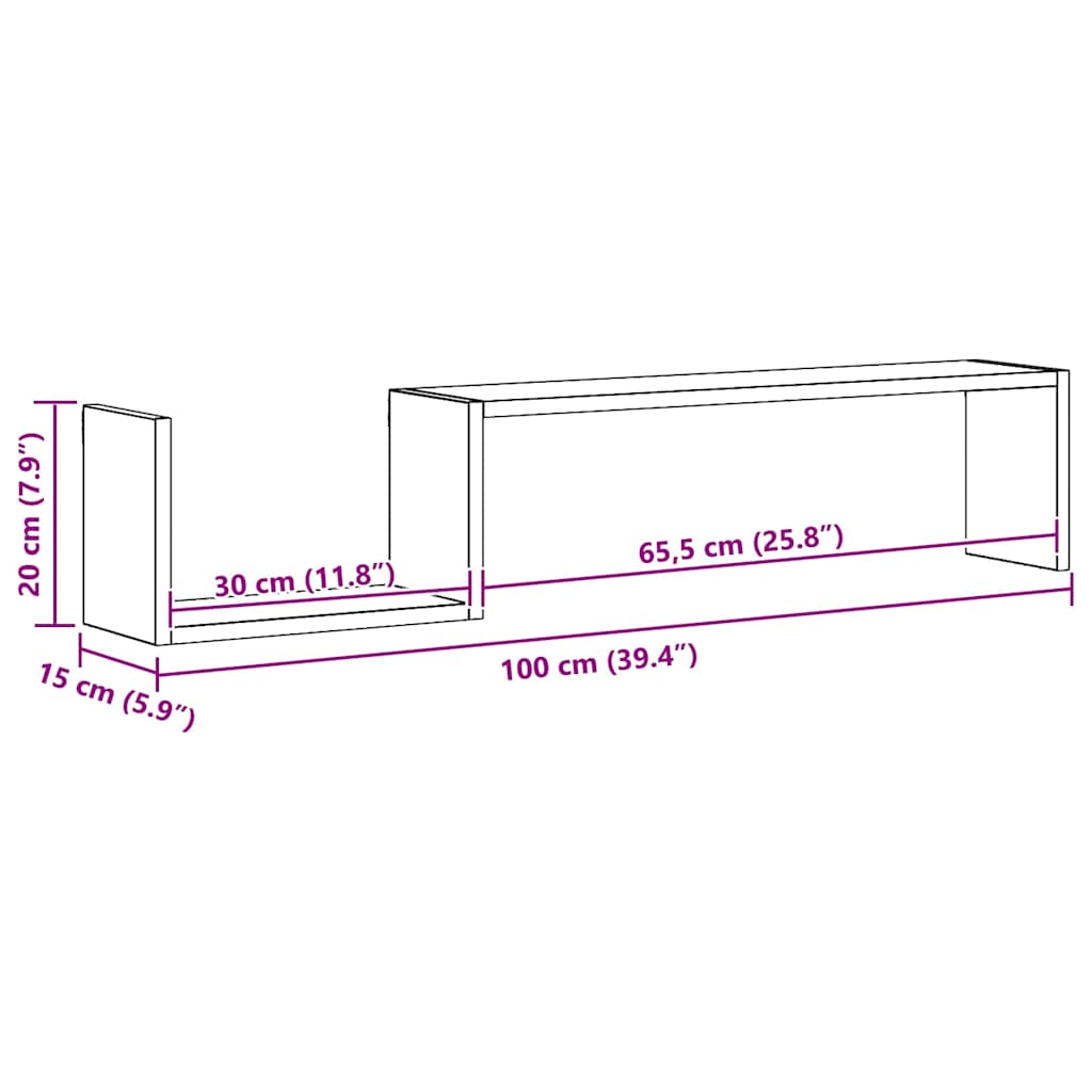 Wall Shelf 2 pcs Black 100x15x20 cm Engineered Wood