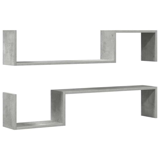 Wall Shelf 2 pcs Concrete Grey 100x15x20 cm Engineered Wood
