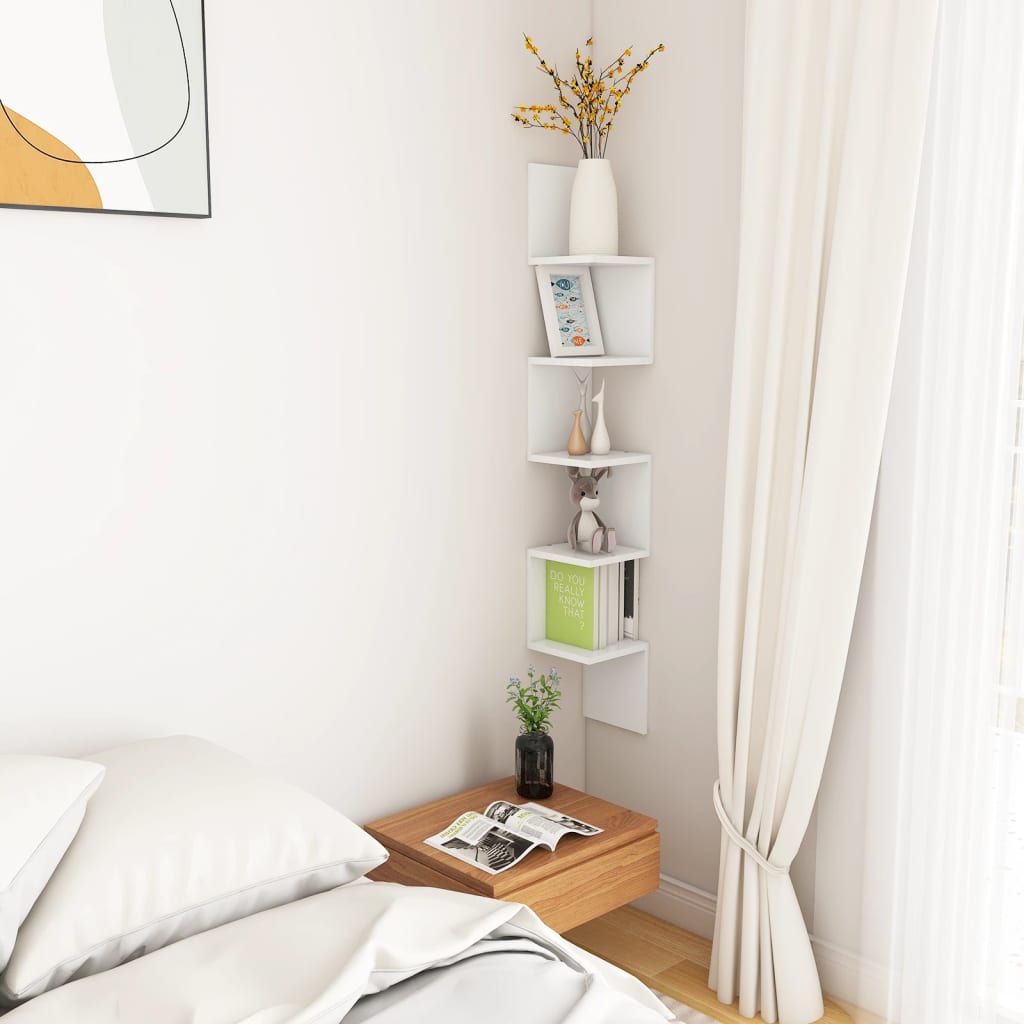 807277 vidaXL Wall Corner Shelf White 20x20x127,5 cm Engineered Wood