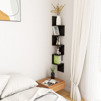 Wall Corner Shelf | Black | Engineered wood | 20 x 20 x 127.5 cm