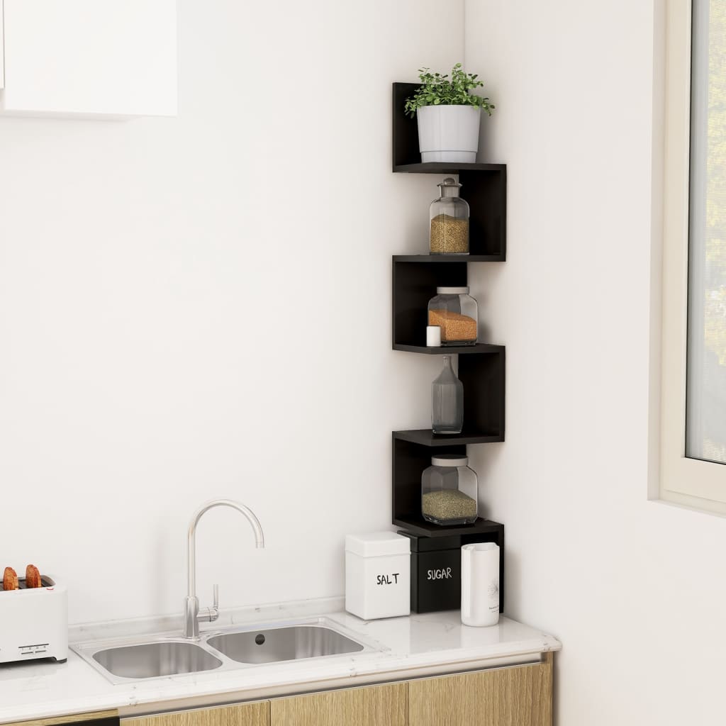 Wall Corner Shelf | Black | Engineered wood | 20 x 20 x 127.5 cm