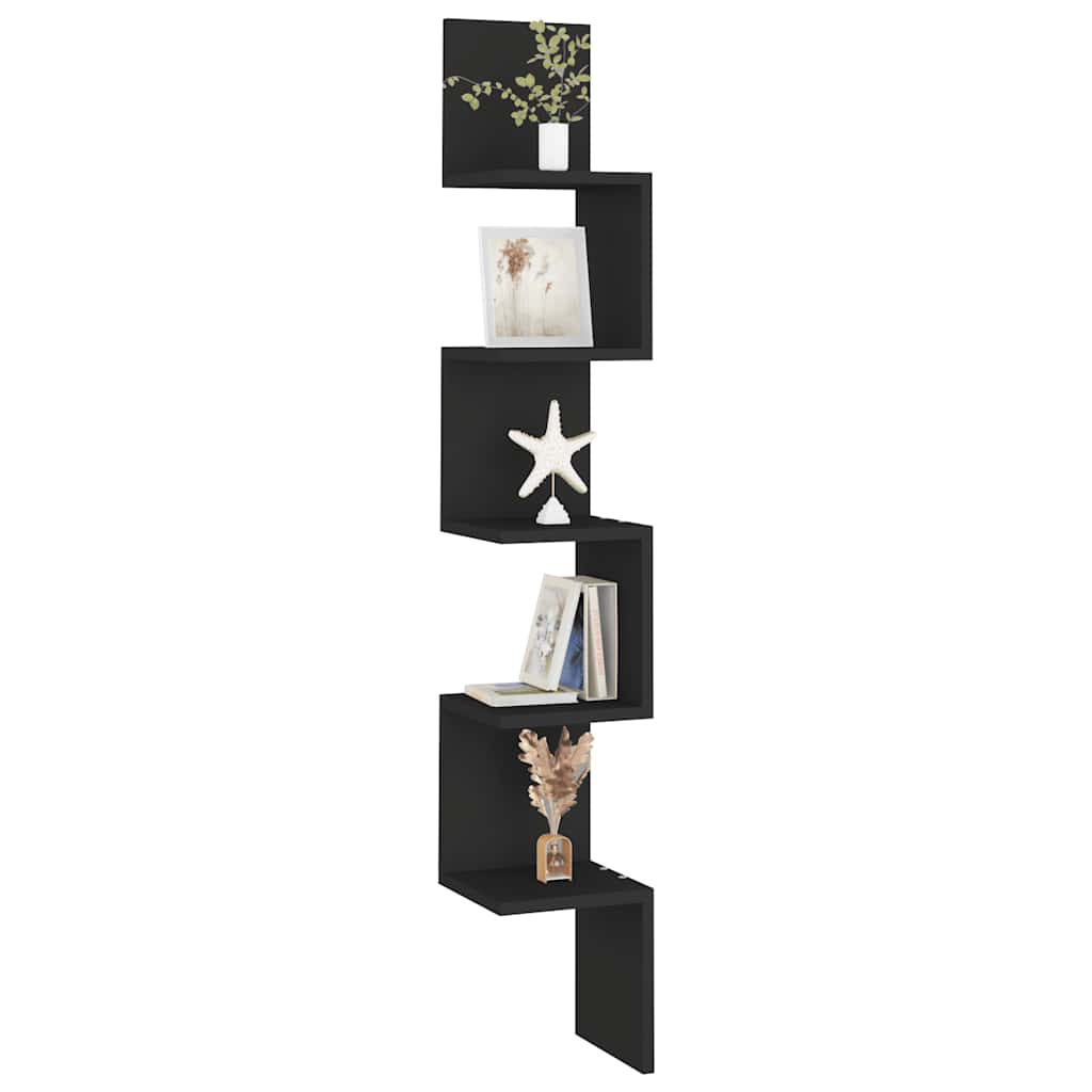 807278 vidaXL Wall Corner Shelf Black 20x20x127,5 cm Engineered Wood