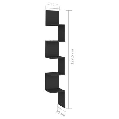 Wall Corner Shelf | Black | Engineered wood | 20 x 20 x 127.5 cm
