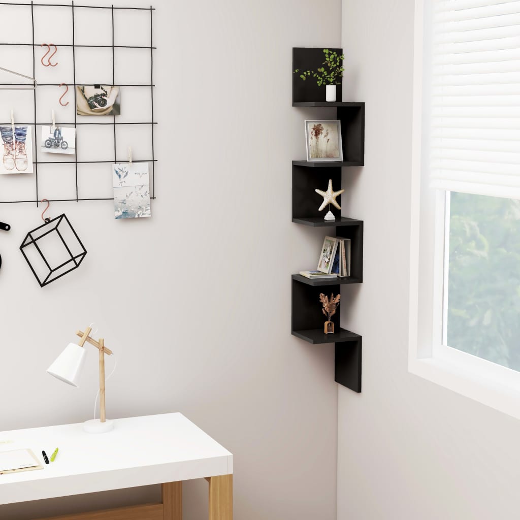 807278 vidaXL Wall Corner Shelf Black 20x20x127,5 cm Engineered Wood