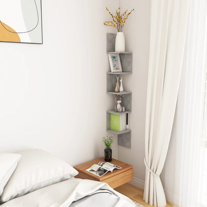 807281 vidaXL Wall Corner Shelf Concrete Grey 20x20x127,5 cm Engineered Wood