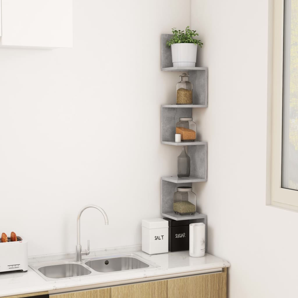 807281 vidaXL Wall Corner Shelf Concrete Grey 20x20x127,5 cm Engineered Wood
