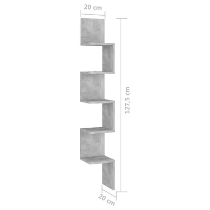 807281 vidaXL Wall Corner Shelf Concrete Grey 20x20x127,5 cm Engineered Wood