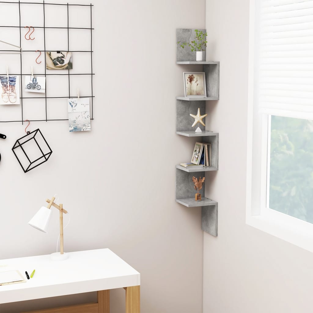 807281 vidaXL Wall Corner Shelf Concrete Grey 20x20x127,5 cm Engineered Wood