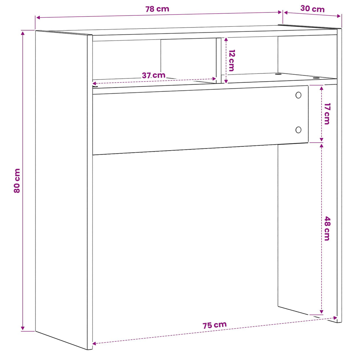 808296 vidaXL Console Table White 78x30x80 cm Engineered Wood