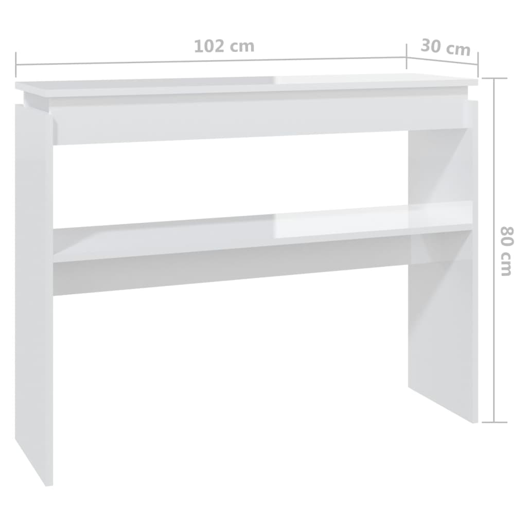 808329 vidaXL Console Table High Gloss White 102x30x80 cm Engineered Wood
