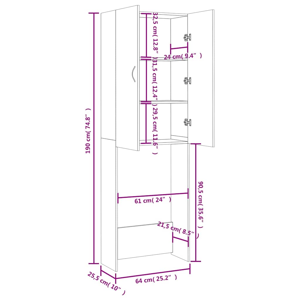 Washing Machine Cabinet Concrete Grey 64x25,5x190 cm