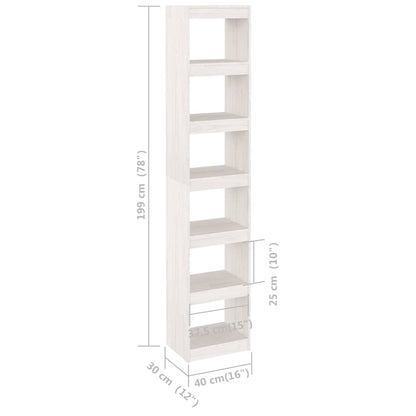 Book Cabinet/Room Divider White 40x30x199 cm Solid Wood Pine