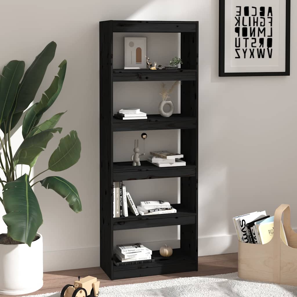 Book Cabinet/Room Divider Black 60x30x167,5 cm Solid Wood Pine