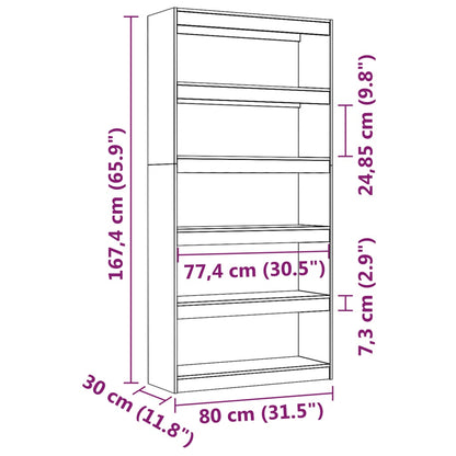Book Cabinet/Room Divider White 80x30x167.4 cm Solid Wood Pine