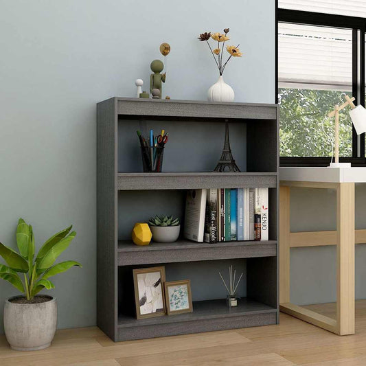 808215 vidaXL Book Cabinet/Room Divider Grey 100x30x103 cm Solid Wood Pine