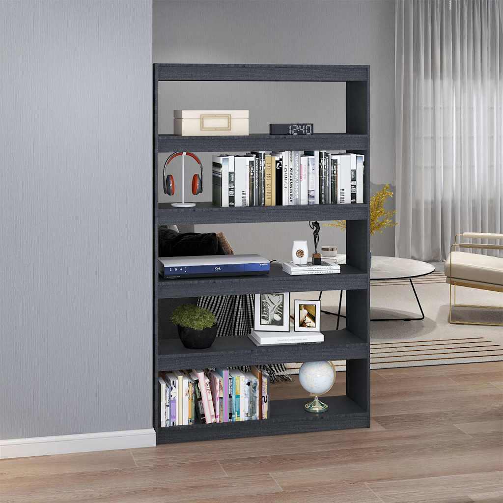 808225 vidaXL Book Cabinet/Room Divider Grey 100x30x167,5 cm Solid Wood Pine