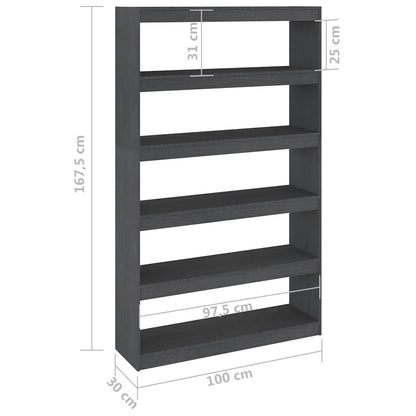 808225 vidaXL Book Cabinet/Room Divider Grey 100x30x167,5 cm Solid Wood Pine
