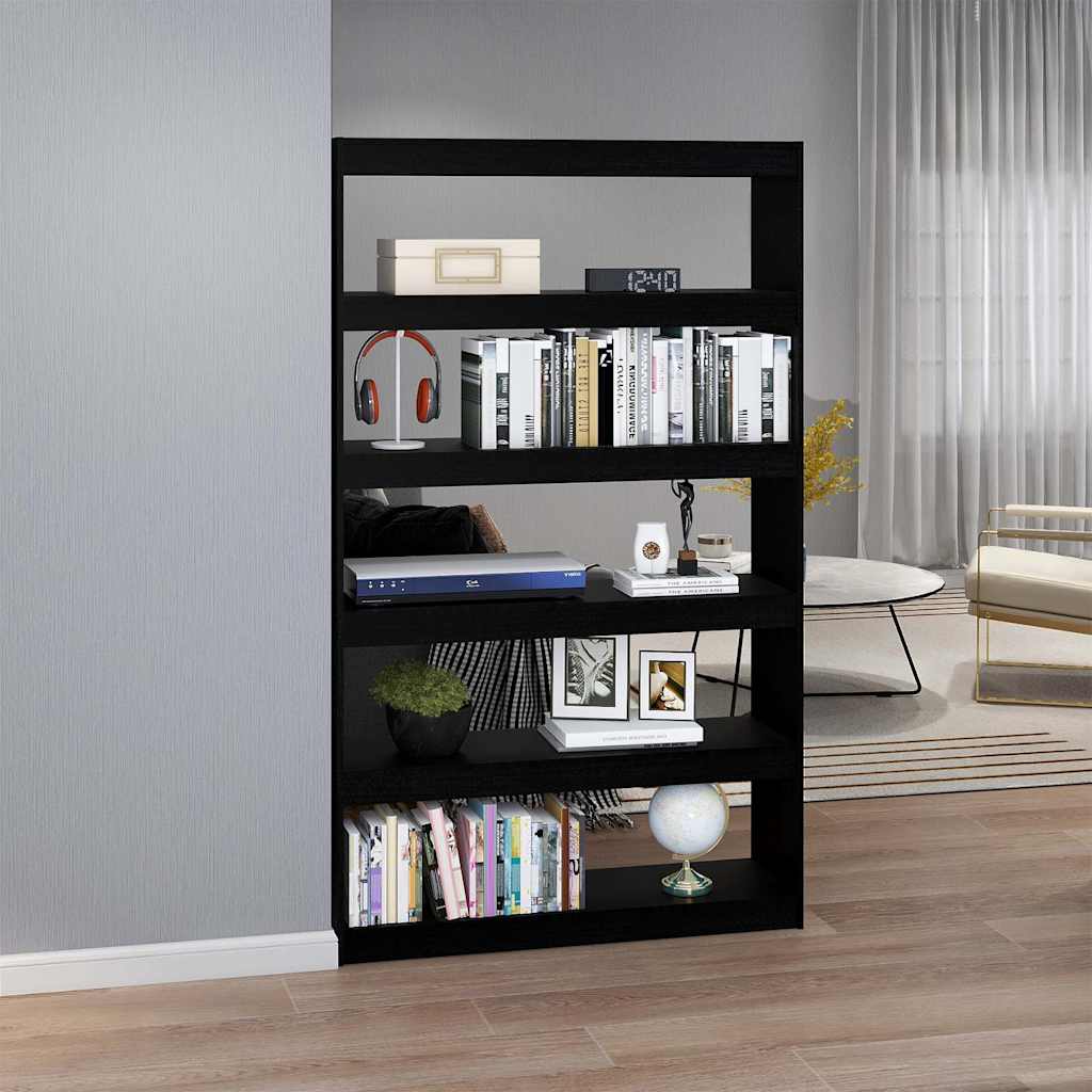 808227 vidaXL Book Cabinet/Room Divider Black 100x30x167,5 cm Solid Wood Pine