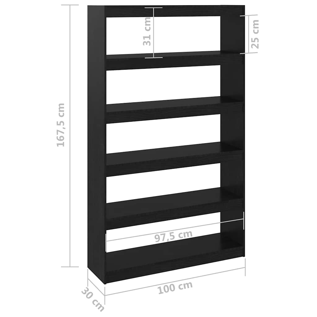 808227 vidaXL Book Cabinet/Room Divider Black 100x30x167,5 cm Solid Wood Pine