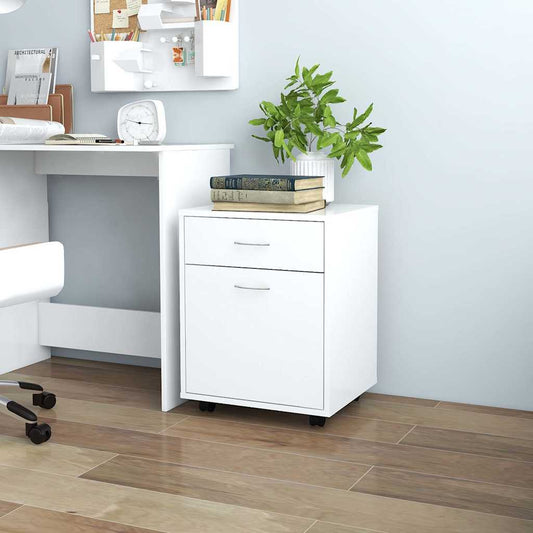 808440 vidaXL Rolling Cabinet White 45x38x54 cm Engineered Wood