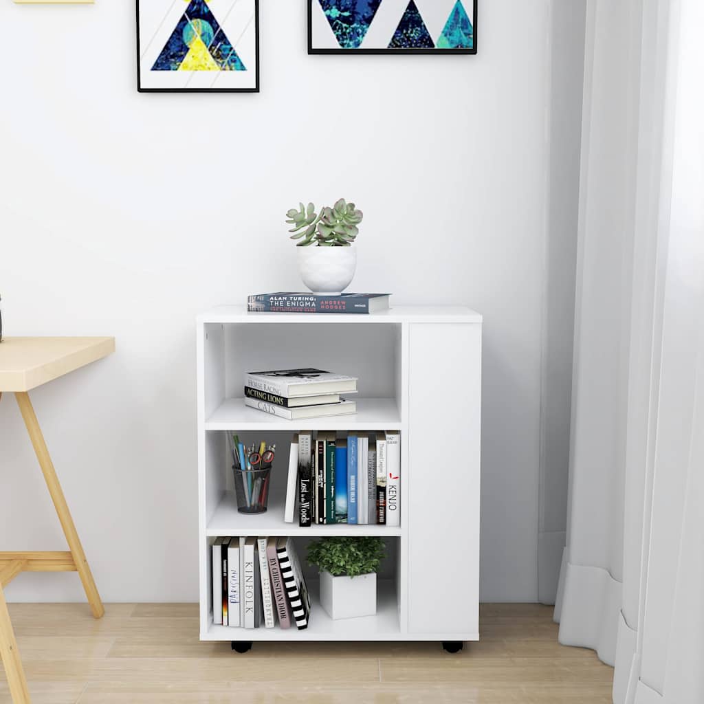 808449 vidaXL Rolling Cabinet White 60x35x75 cm Engineered Wood