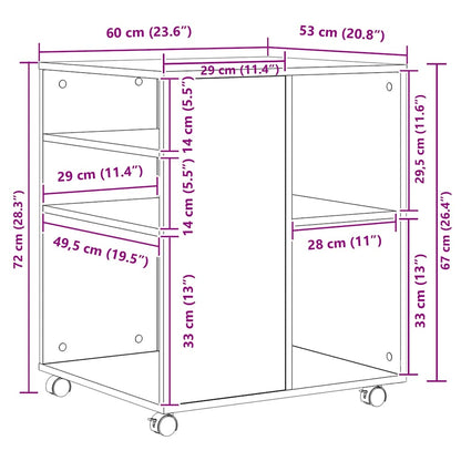 Rolling Cabinet White 60x53x72 cm Engineered Wood